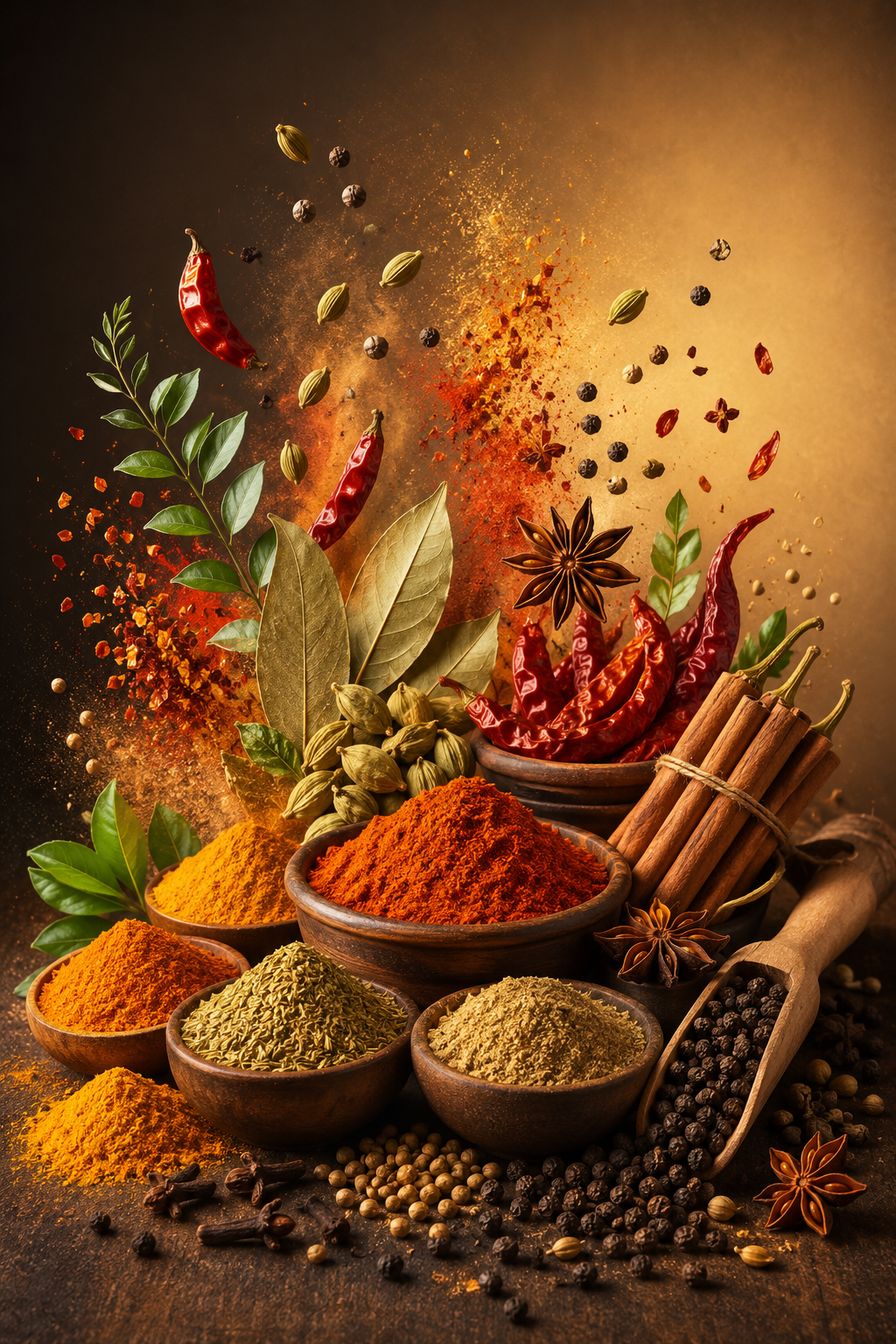 Assorted Indian spices - red chilli, turmeric and cumin